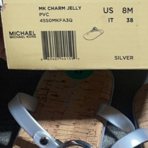 Michael Kors Charm Jelly PVC ,MK logo cork flip flop size 8 , silver logo, worn - Picture 5 of 5